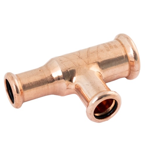 28mm x 22mm x 22mm Copper Press Fit Reducing Tee (M Press) | Pirate Heating Supplies