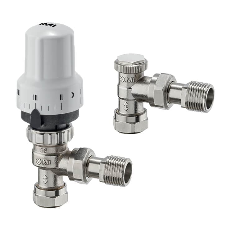 IMI Calypso 15mm Angled TRV & Lockshield Pack (9690-60.800) | © PirateHeatingSupplies.com