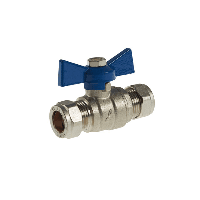 22mm Full Bore Compression Ball Valve (Blue Butterfly Handle)