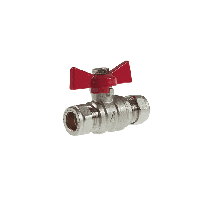 28mm Full Bore Compression Ball Valve (Red Butterfly Handle)