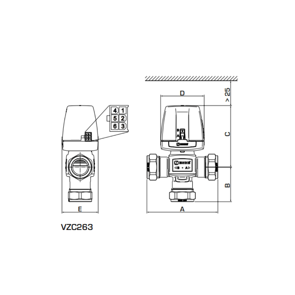ESBE VZC263 28mm Compression Diverting Valve 6 Kvs (43061600) - Image 2