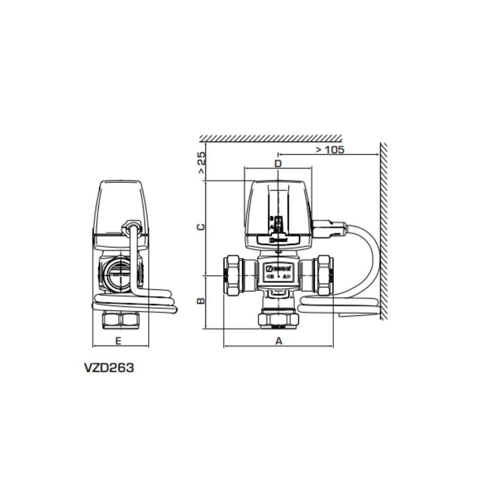ESBE VZD263 22mm Compression Diverting Valve 4.5 Kvs (43080700) - Image 2