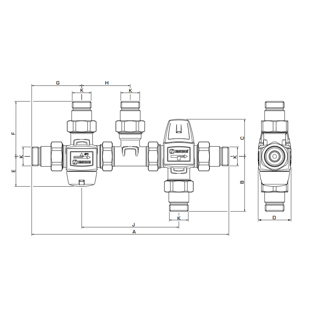 ESBE VMC322 G1+R3/4" 45°C Solar Kit External Thread (31521300) - Image 2