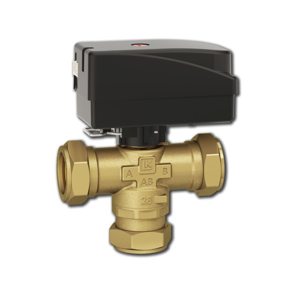 LK 525 MultiZone 3-way diverter valve with actuator - 28mm compression, 13 Kvs